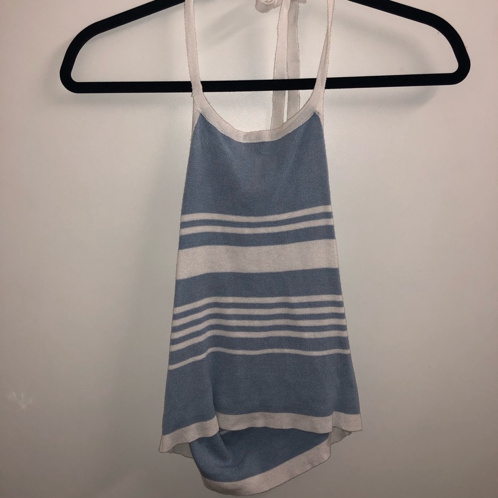 Blue and white striped halter top